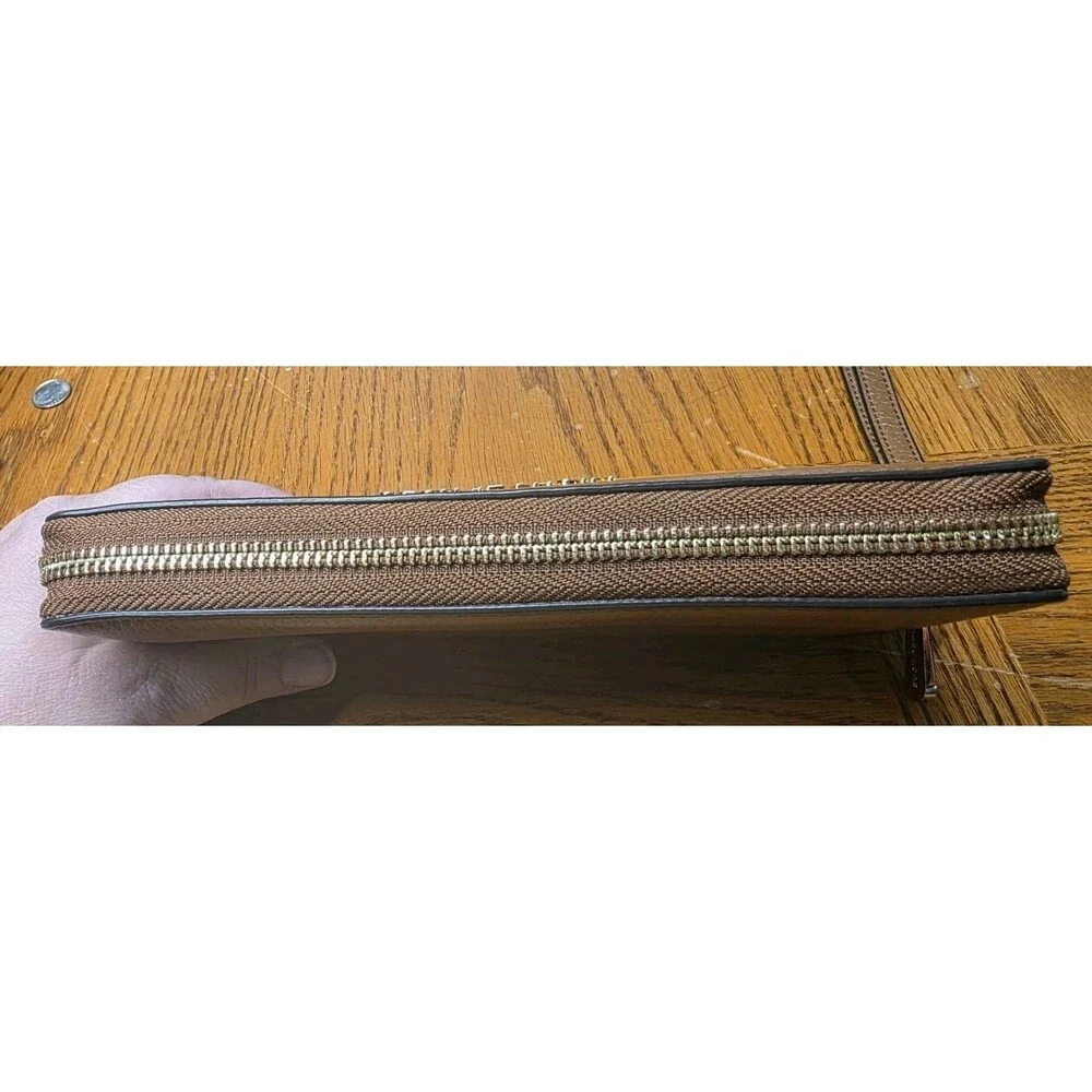 Michael Kors Brown Leather Zip Around Wallet Wristlet  Full Size